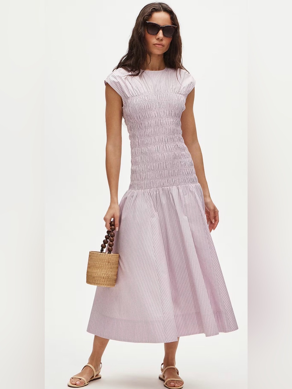 J. Crew Smocked Dress in Striped Cotton Poplin